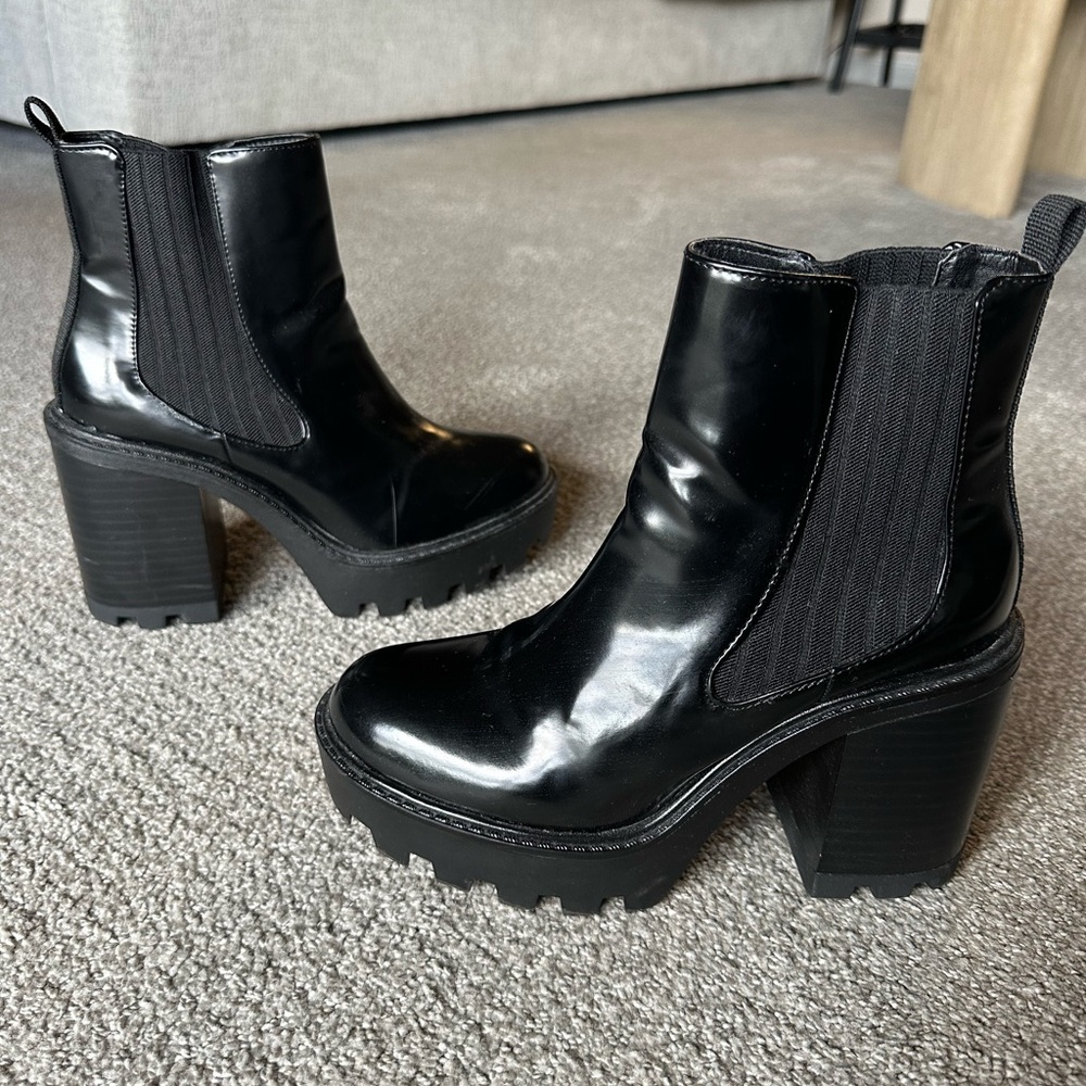 Black Chunky Heel Ankle Boots